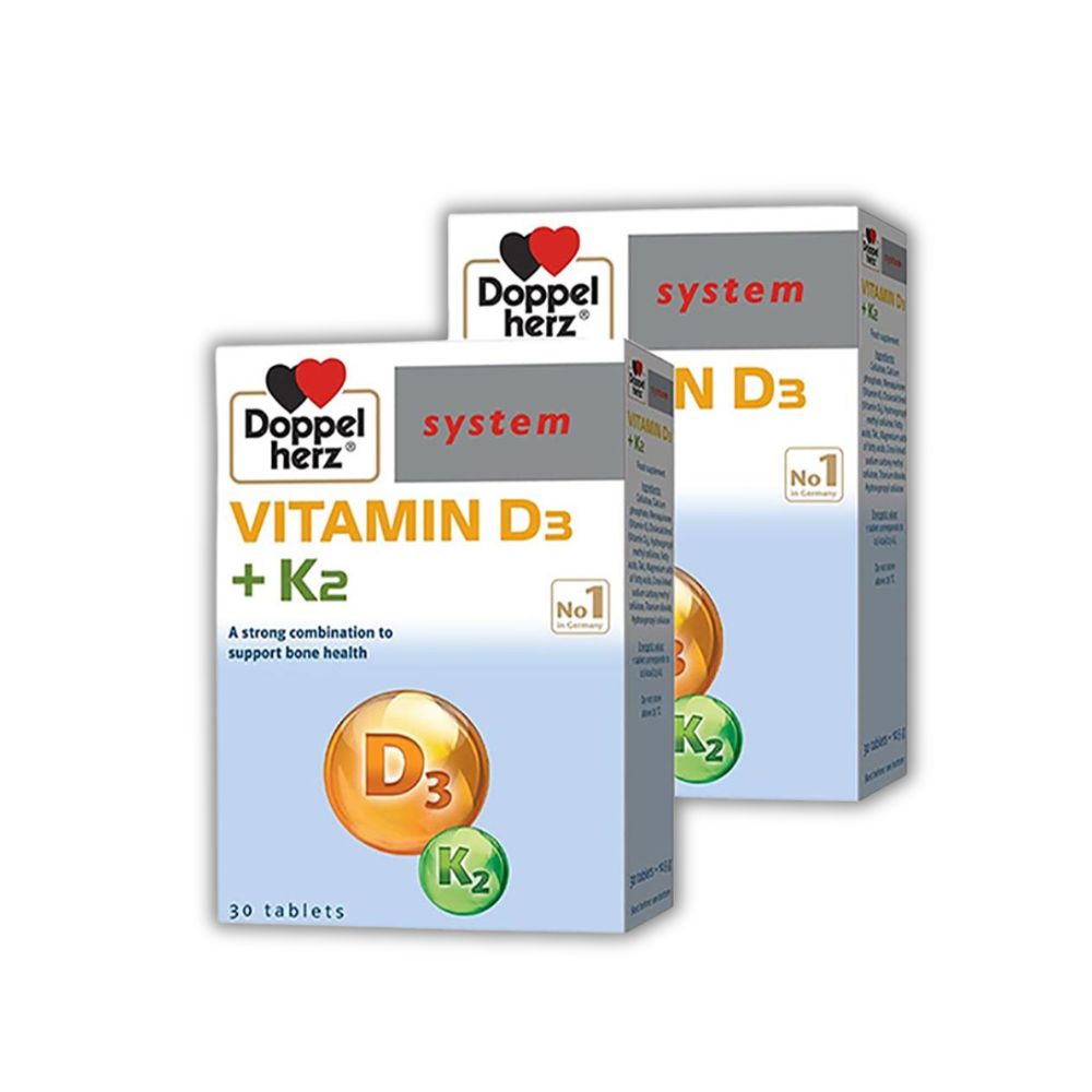 Viên Uống Vitamin D3 + K2 Doppelherz Bổ Sung Xương, Tim Mạch & Miễn Dịch (Hộp 30 Viên)