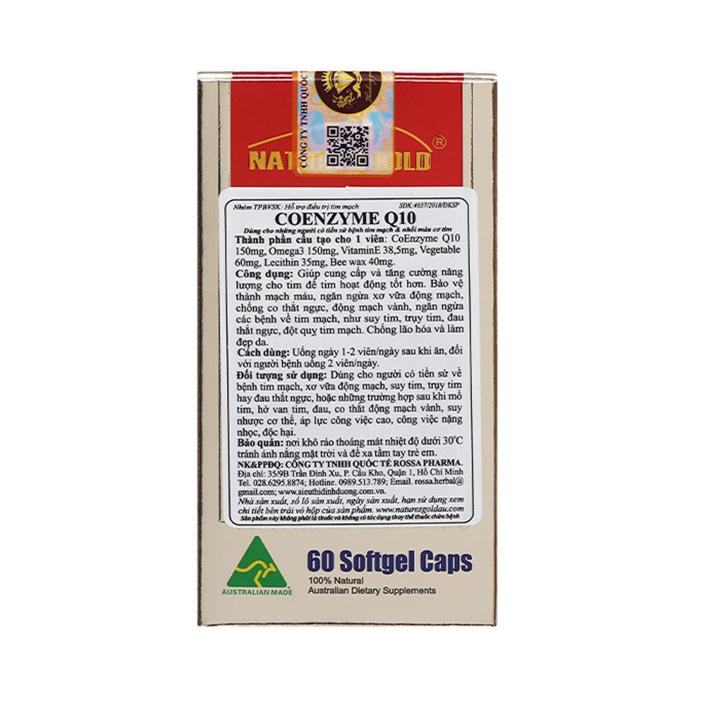 Viên uống Coenzyme Q10 150mg Nature’s Gold Hỗ trợ Tim mạch (Hộp 60 Viên)