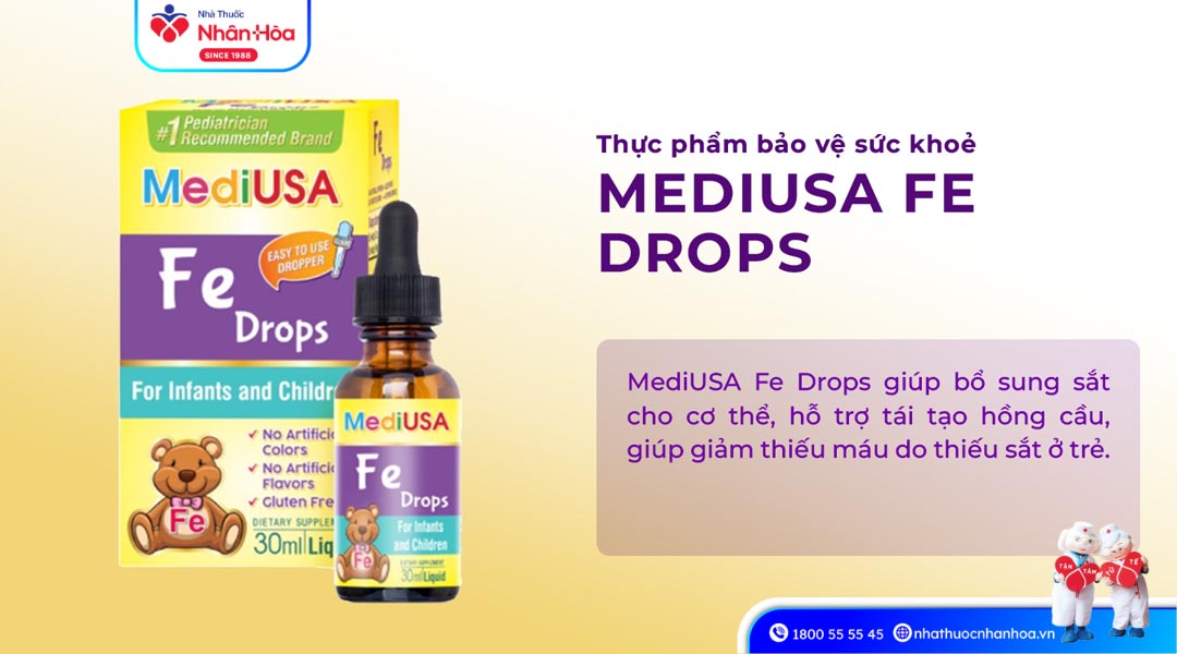 Siro Fe Drops MediUSA hỗ trợ bổ sung sắt hữu cơ cho trẻ 