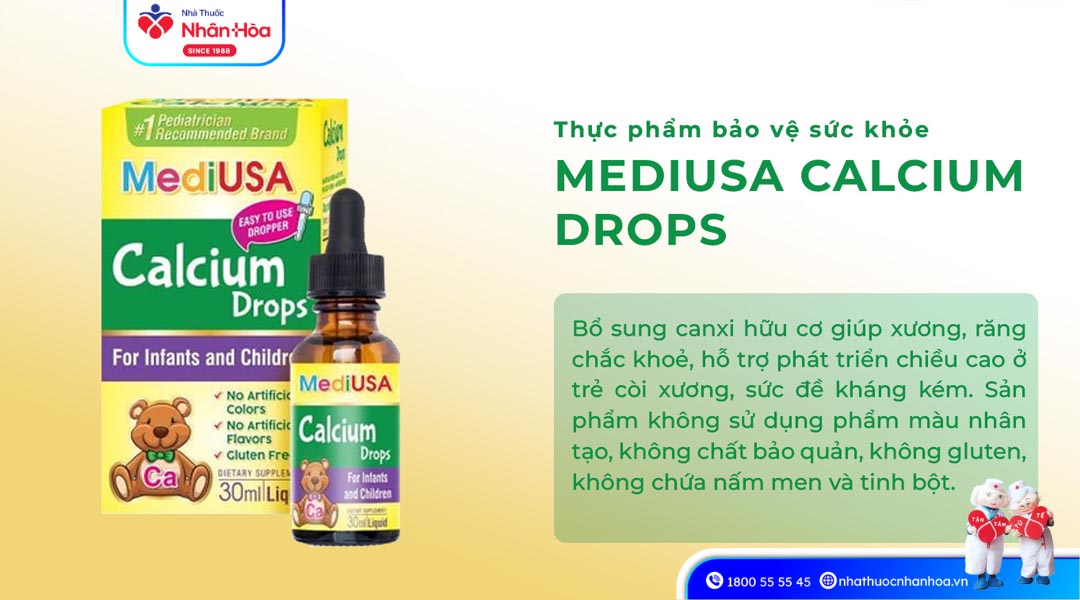Công Dụng Siro Calcium Drops MediUSA (chai 30ml)