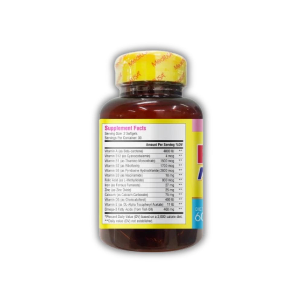 Viên Uống Prenatal Multi + DHA MediUSA Hỗ Trợ Bổ Sung Vitamin Cho Bà Bầu (Hộp 60 Viên)