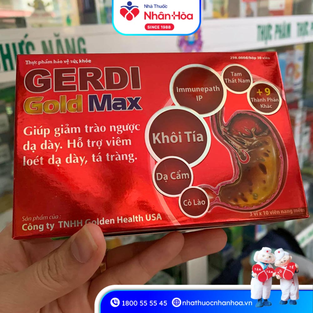 Viên Uống GERDI GOLD MAX Hỗ Trợ Giảm Trào Ngược, Viêm Loét Dạ Dày, Tá Tràng (Hộp 30 Viên) 