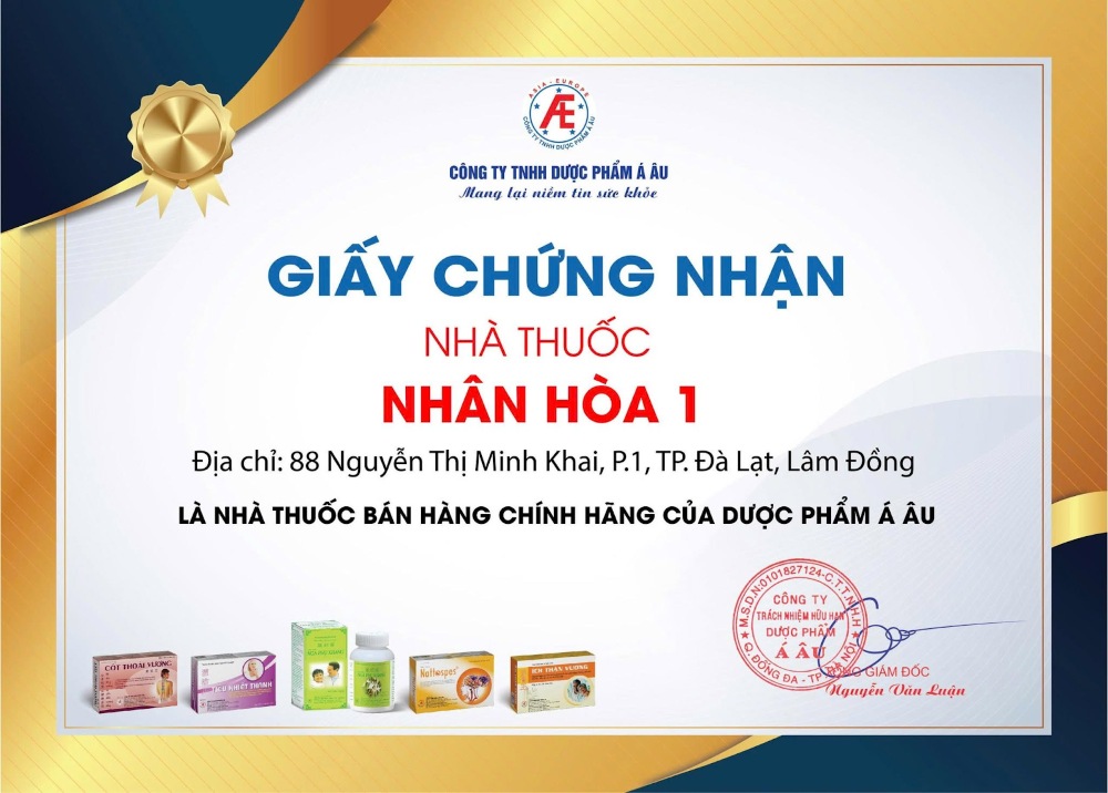 Nhà thuốc nhân hòa 1 là nhà thuốc bán hàng chính hãng của dược phẩm á âu